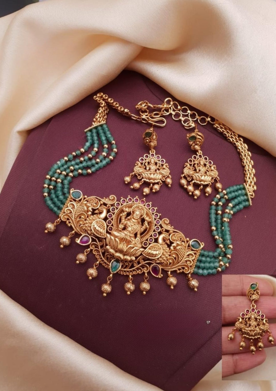 Kundan Temple Necklace With Earrrings g 101850