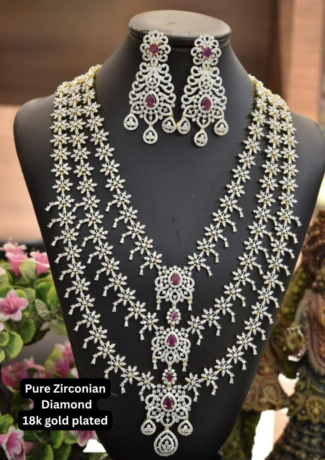 Pure Zirconian Diamond Necklace with Earrings s500054