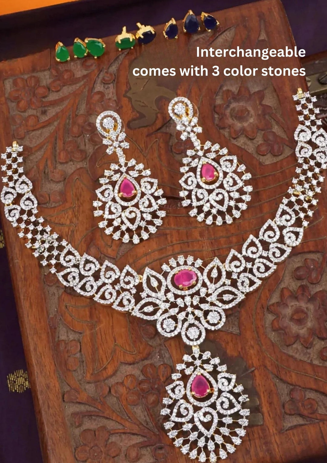 Pure Zirconian diamond interchangeable stones necklace set with earrings c1013520