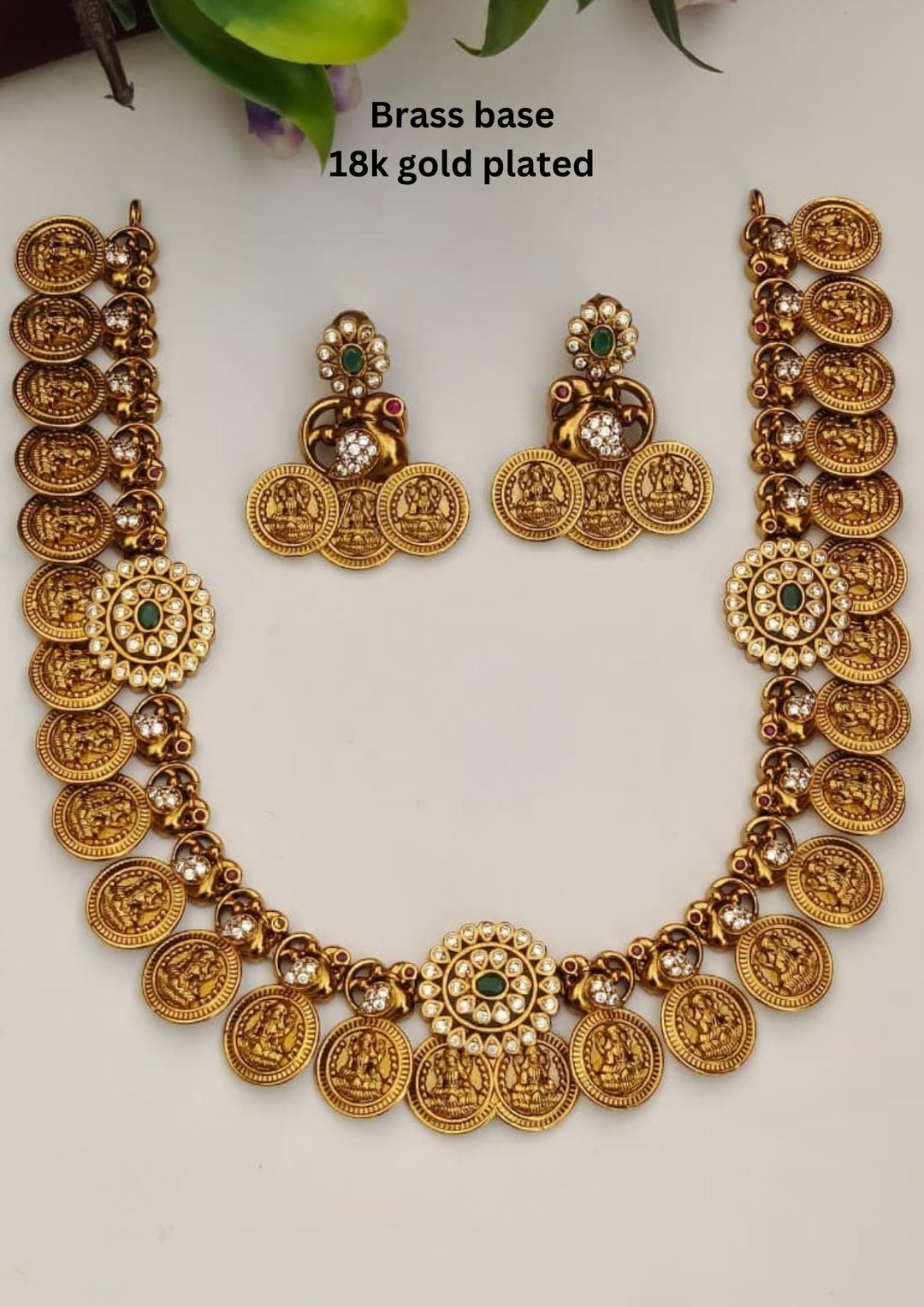 Kundan Temple Necklace with Earrings s190051