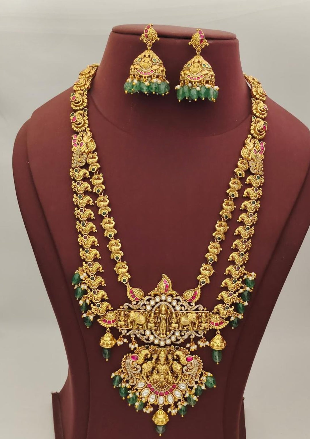 Kundan Temple Necklace With Earrings s 500064