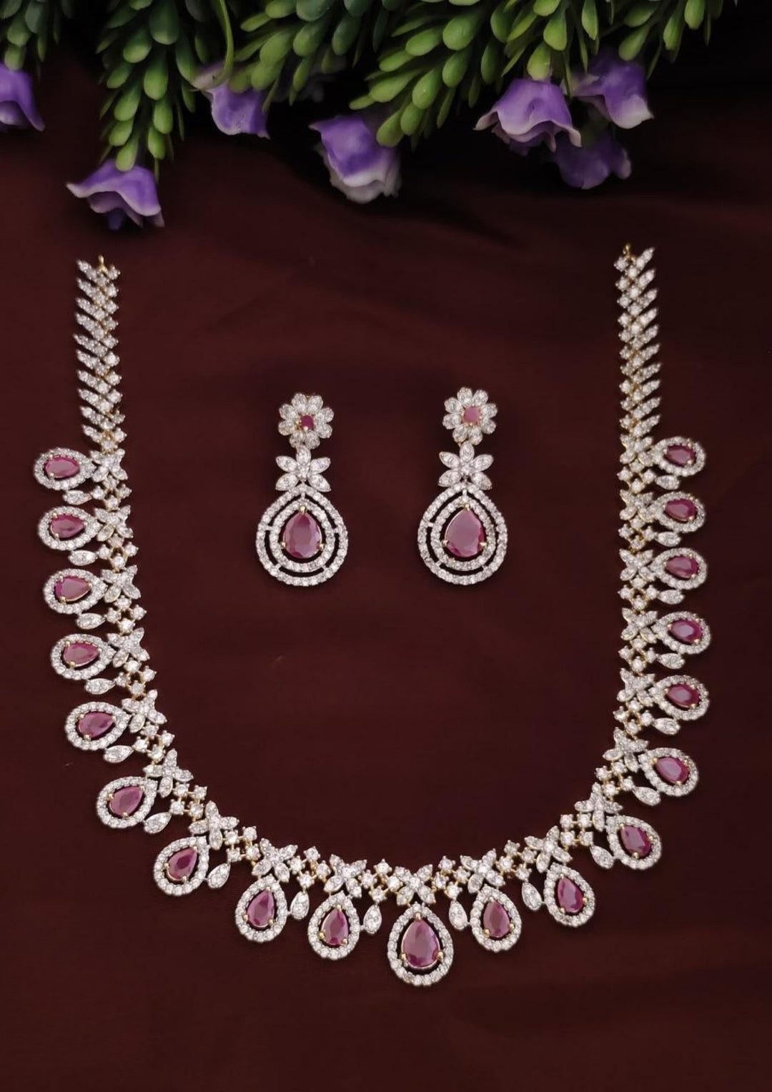 Pure Zirconian Diamond Necklace with Earrings s190051