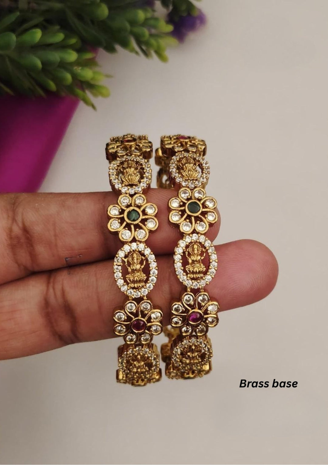 kundan Temple Brass Base Bangles pc 100077 (set of 2)