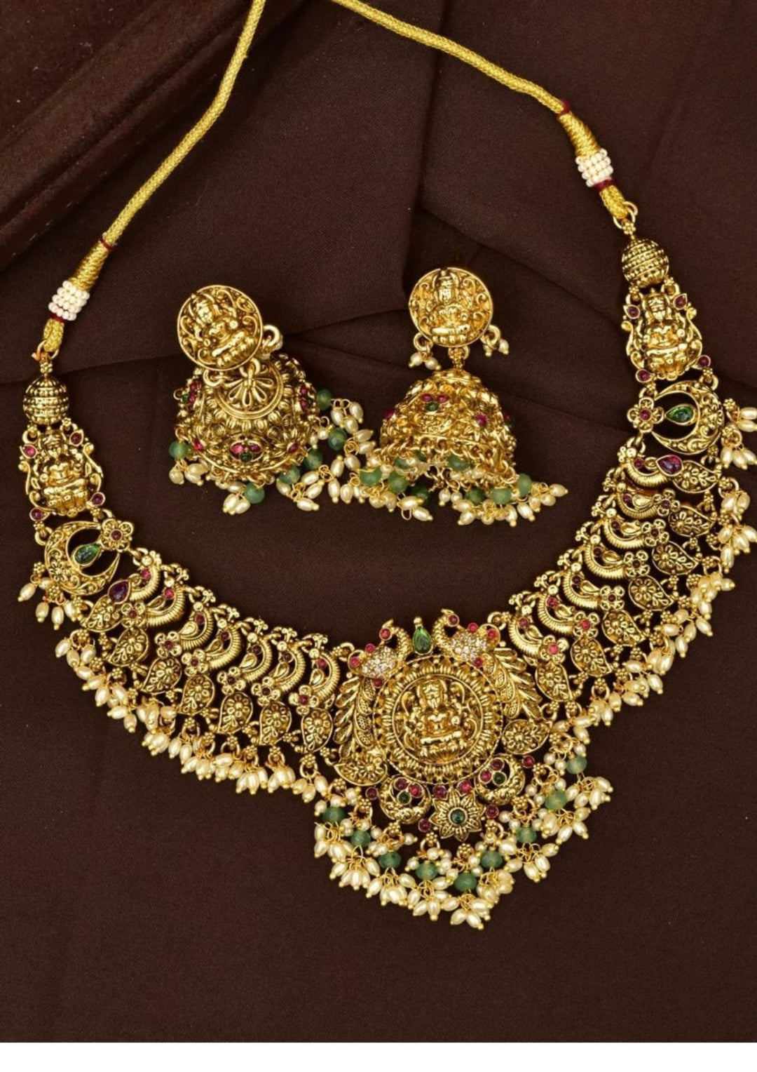 Kundan Temple Necklace with Earrings yle875