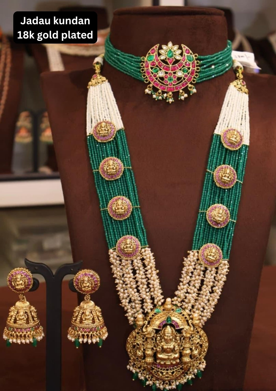 Jadau Kundan & Beads Temple Necklace with Earrings s1300521