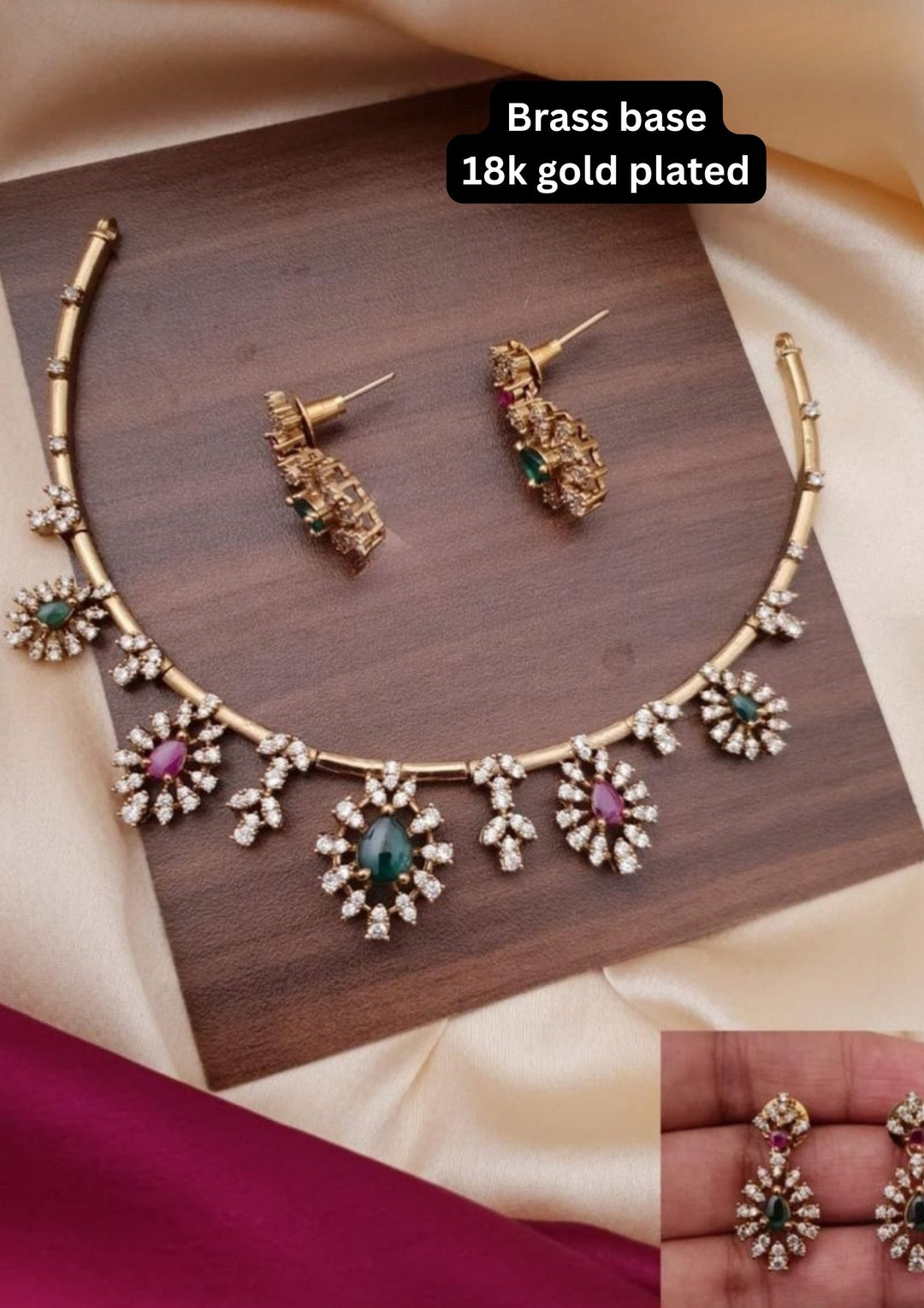 kundan Brass Base  Necklace with Earrings g 10850