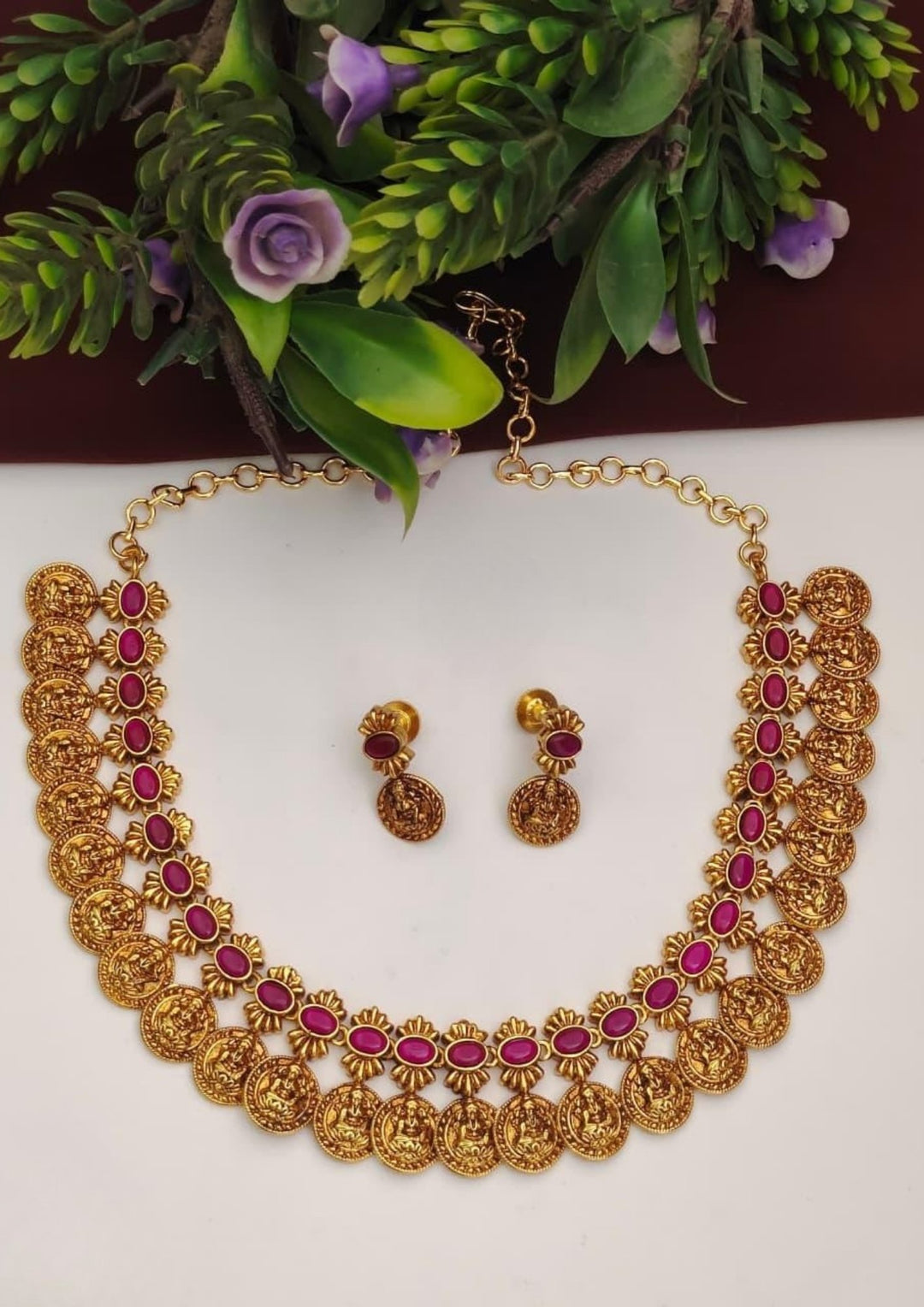 Kundan Temple Necklace with Earrings s180541