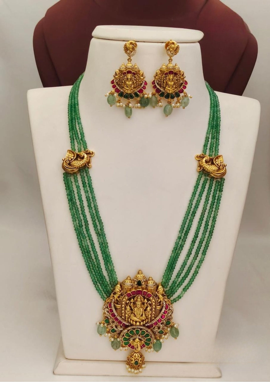 Kundan & Beads Temple Necklace With Earrings s460024