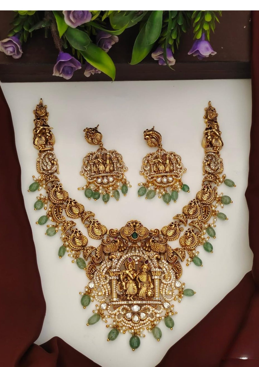 Kundan Temple Necklace With Earrings s 460024