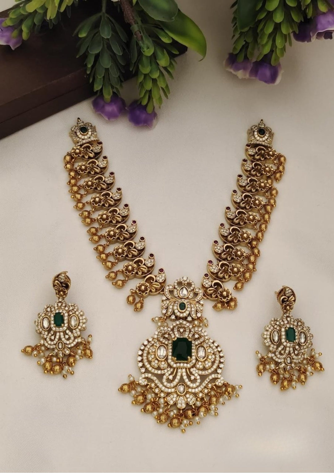 Kundan & Beads Necklace With Earrings s230091