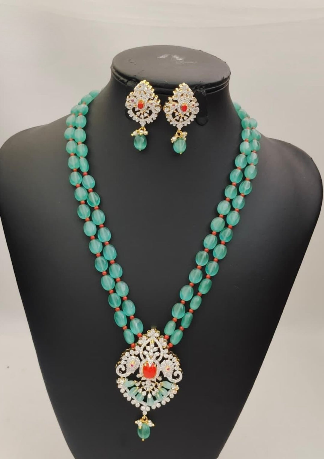 Pure Zirconian Diamond & Beads Necklace with Earrings s200061
