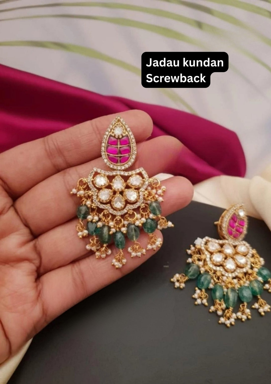 Jadau Kundan Brass Base  Earrings g10950 (Screwback)