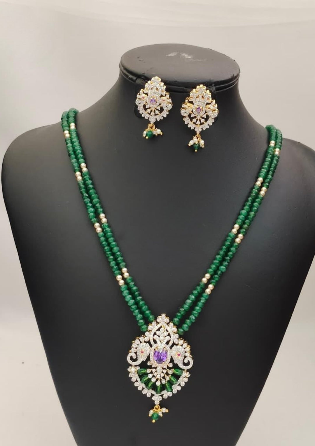 Pure Zirconian Diamond & Beads Necklace with Earrings s200061
