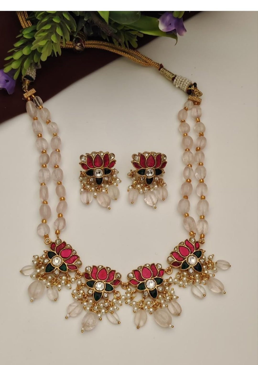 Kundan & Beads Necklace with Earrings s450004