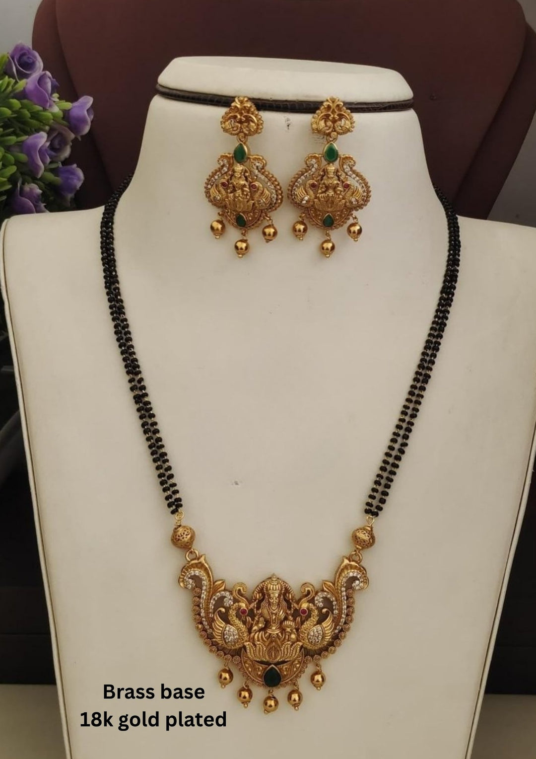 Kundan Temple Mangalsutra with Earrings s160021