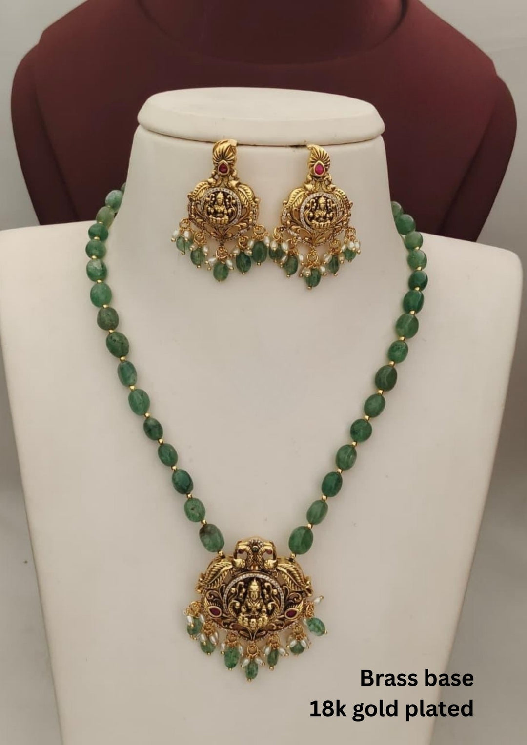 Kundan & Beads Temple Necklace with Earrings s220081