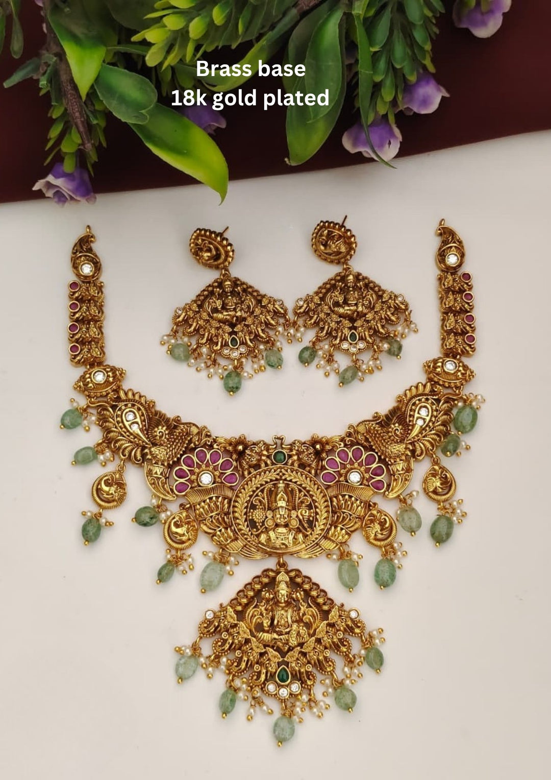 Kundan Temple Necklace with Earrings s300062