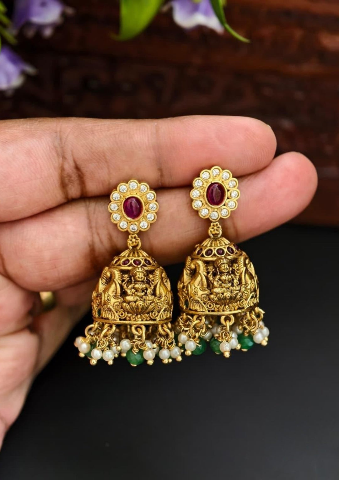 Kundan Temple Earrings s80055