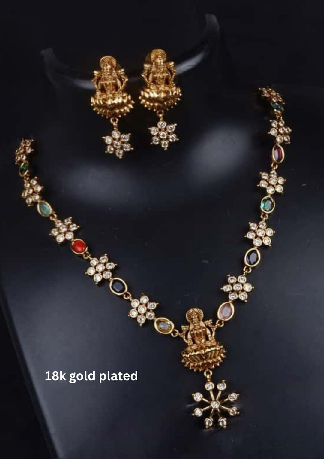 Kundan Matt Temple Necklace with Earrings c106020