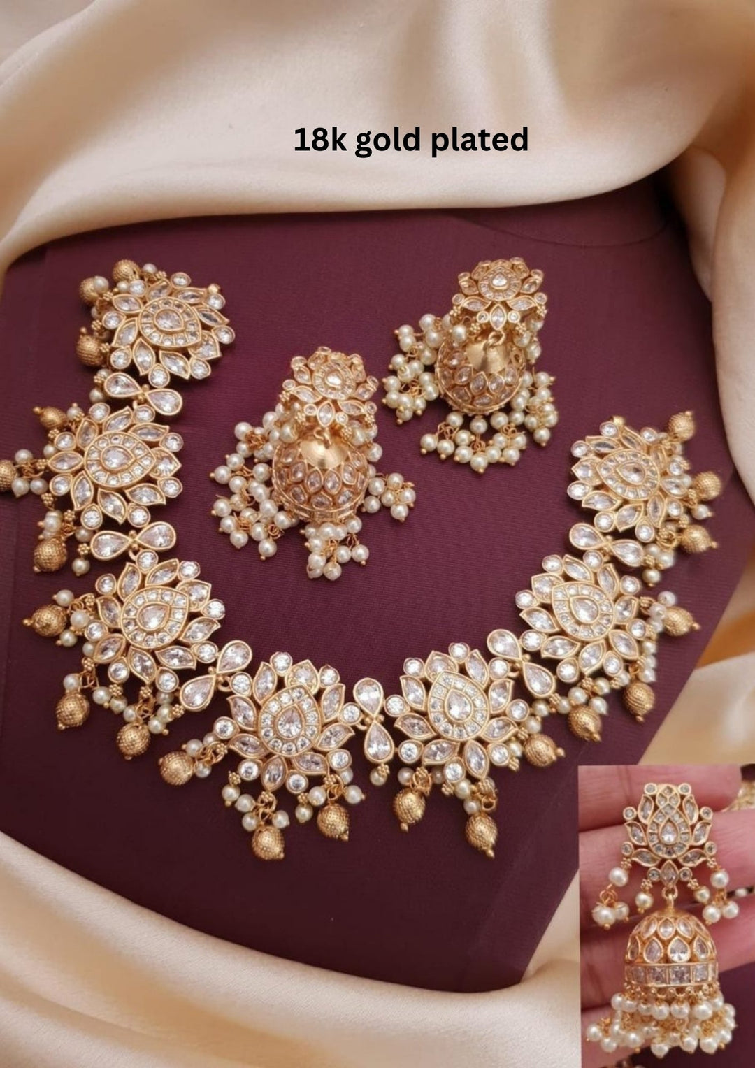 Kundan and beads necklace with earrings g 101550