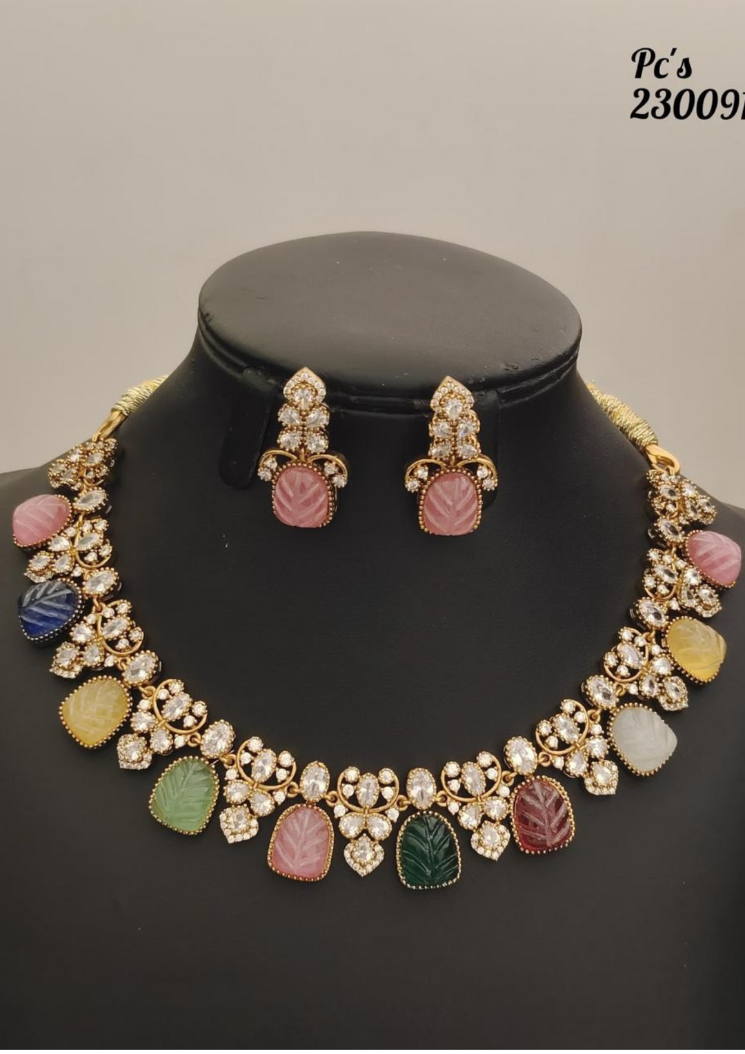 Kundan stone necklace with earrings pcs 230091