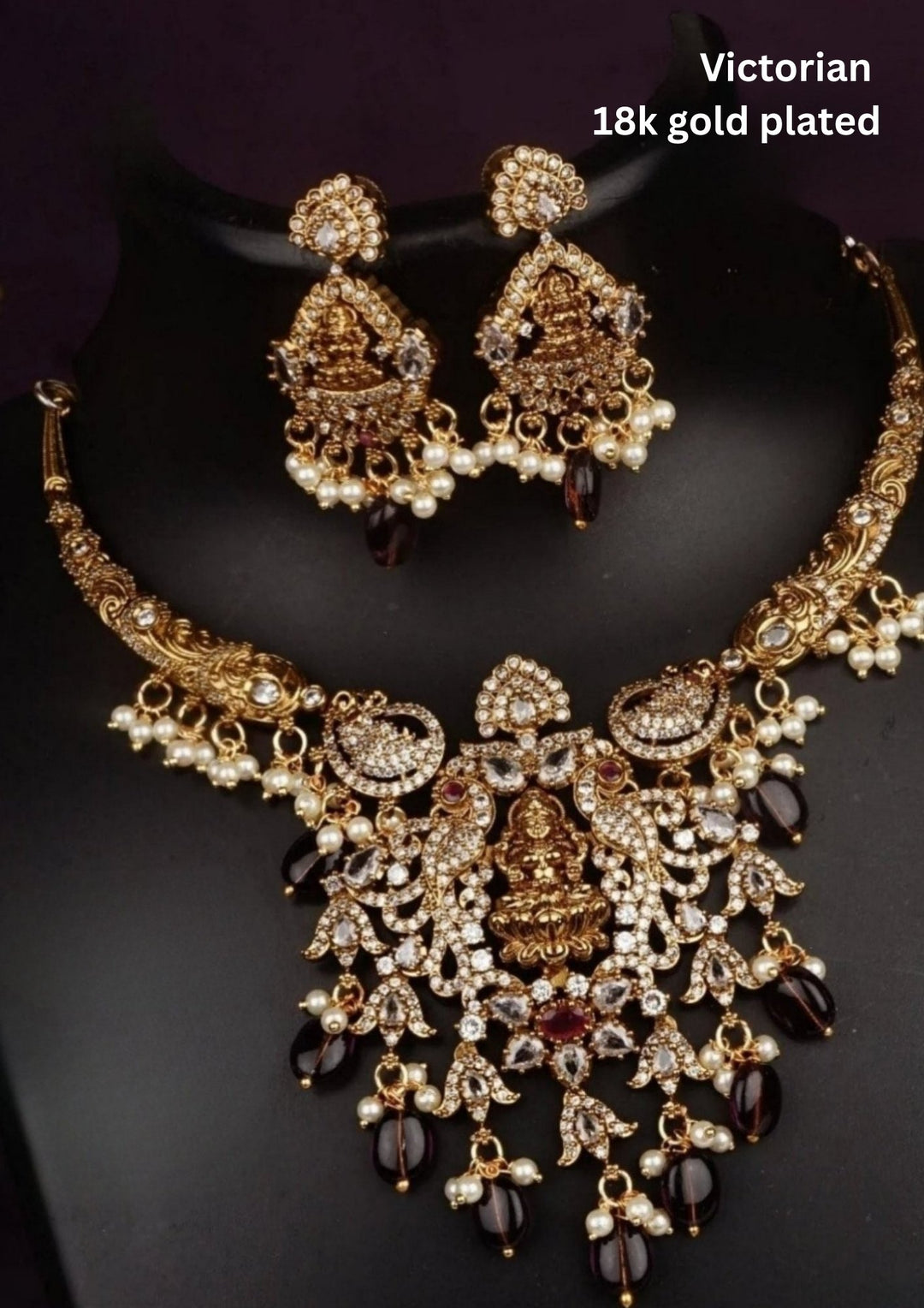 Victorian Brass Base Temple Necklace With Earrings c1012020