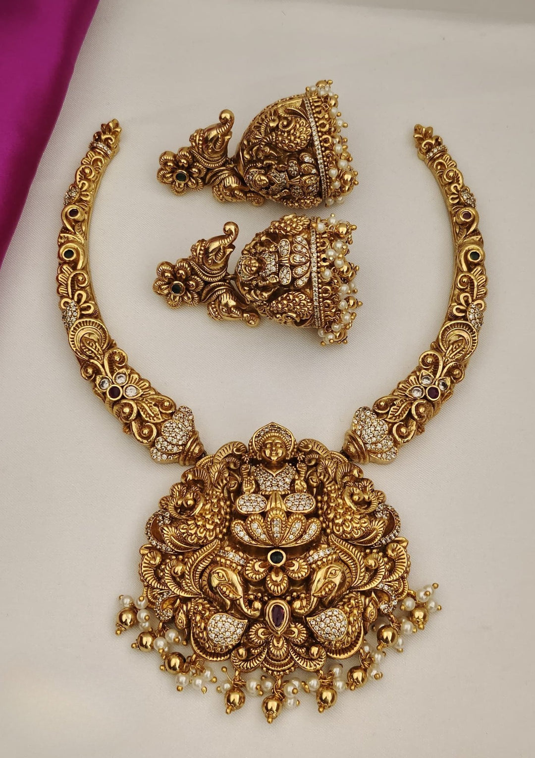 Kundan Temple Necklace With Earrings s 420083