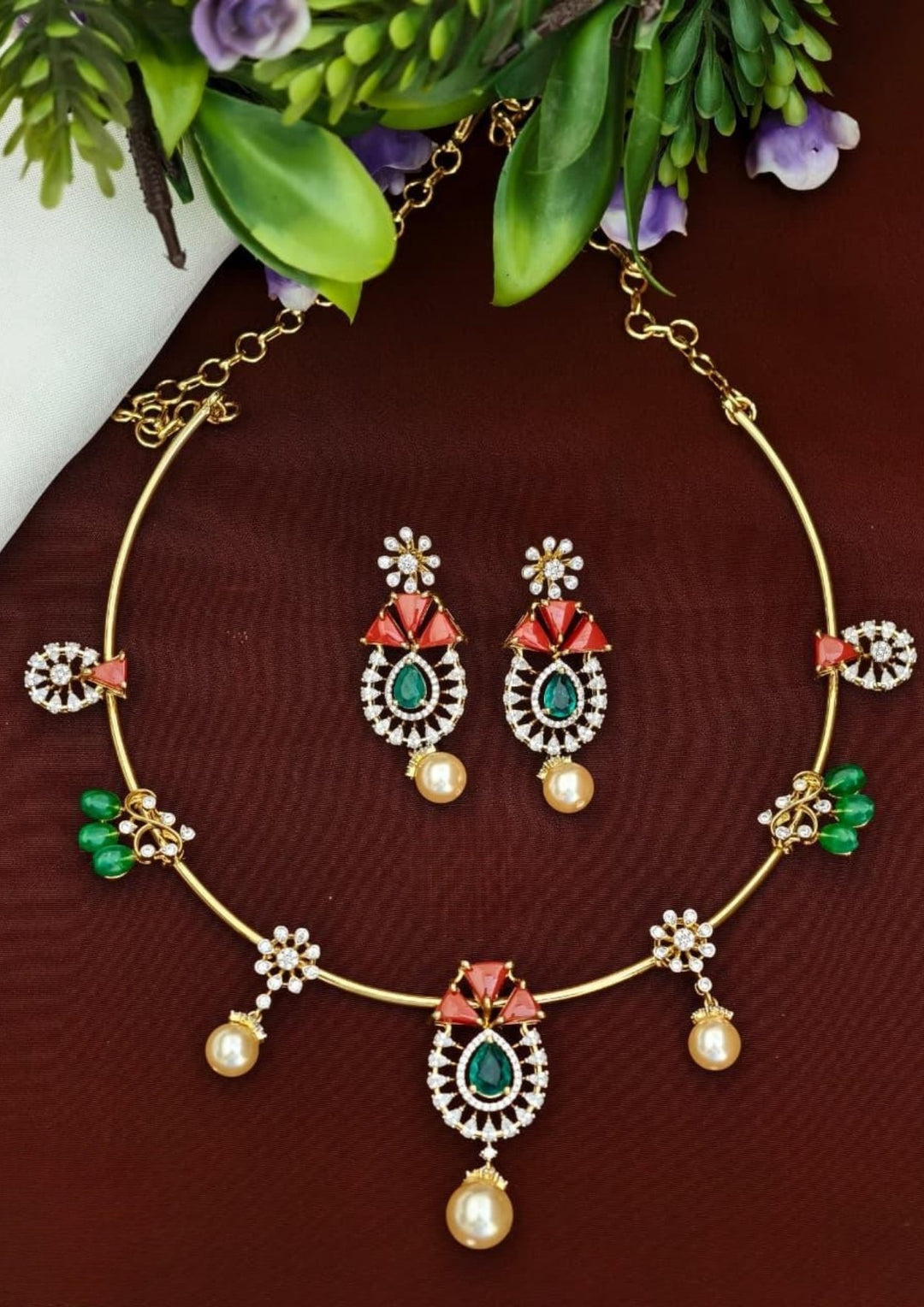 kundan Necklace with Earrings s190551