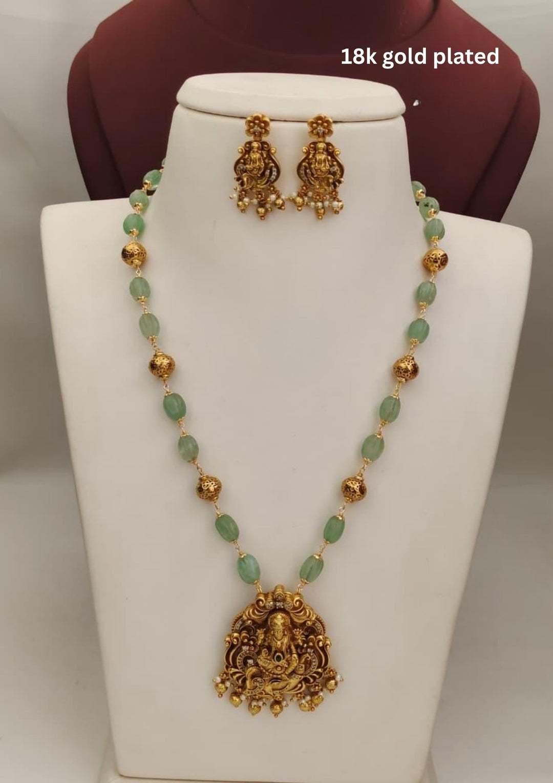 Kundan & Beads Temple Necklace with Earrings s250012