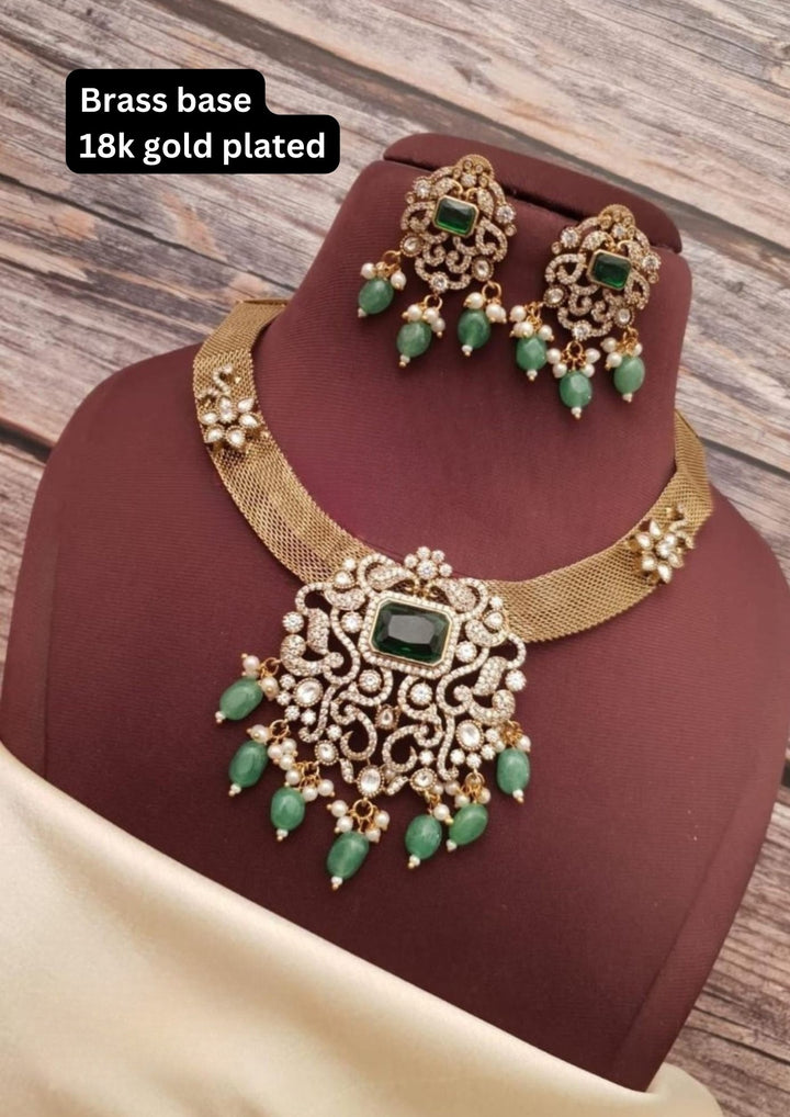 Kundan Brass Base Necklace With Earrings g 101450