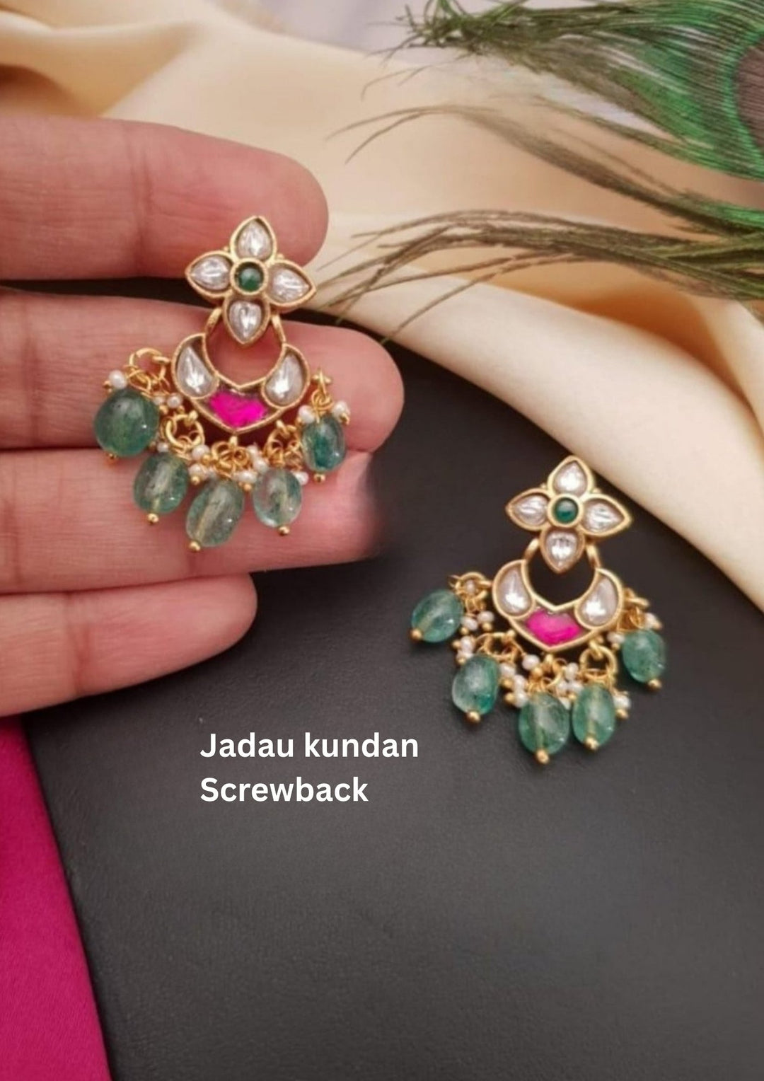 Jadau Kundan & Beads Screwback  Earrings g10850