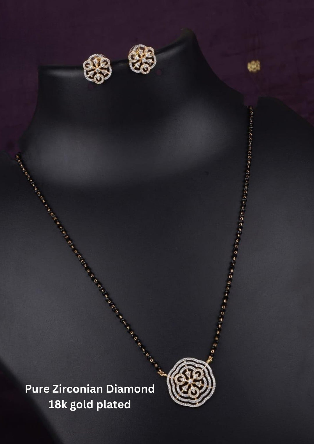 Pure Zirconian Diamond  18 inch Mangalsutra with Earrings c105020