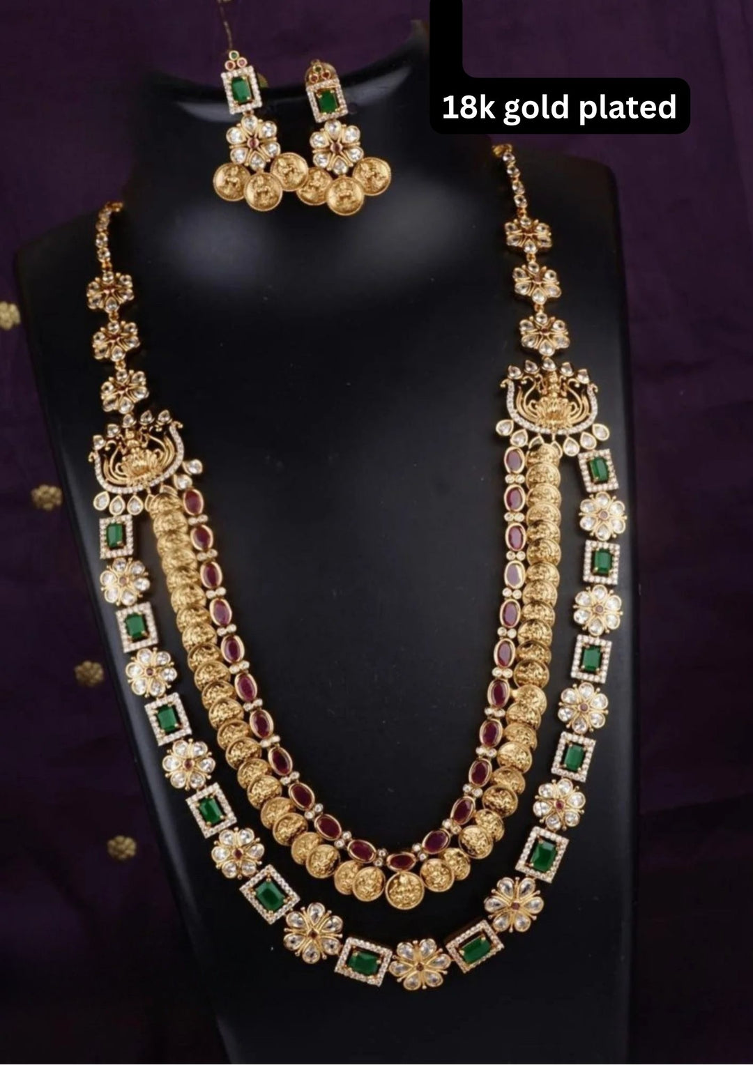 Kundan Stone Temple Necklace With Earrings c1023020