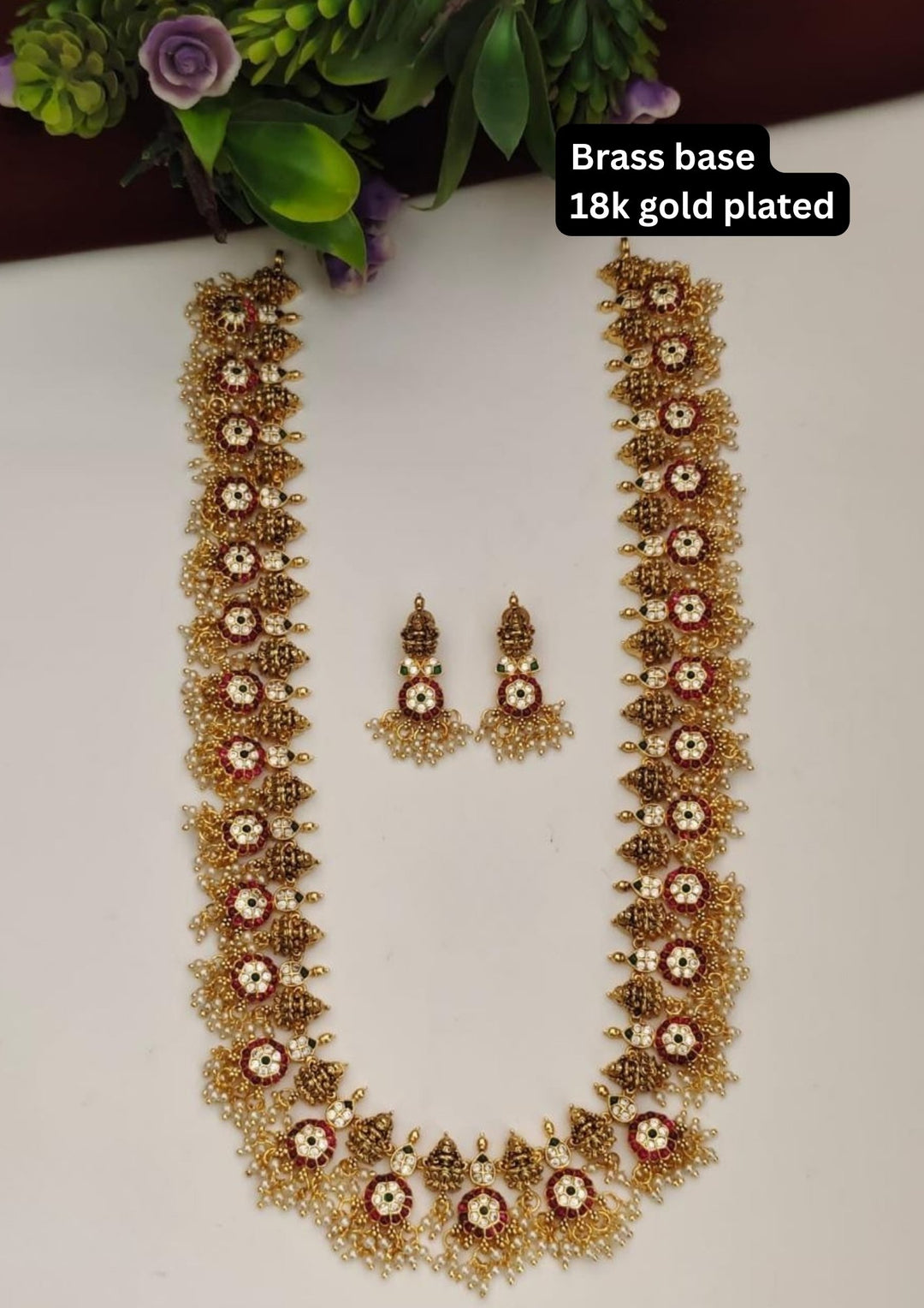 Kundan Temple Necklace with Earrings s340003