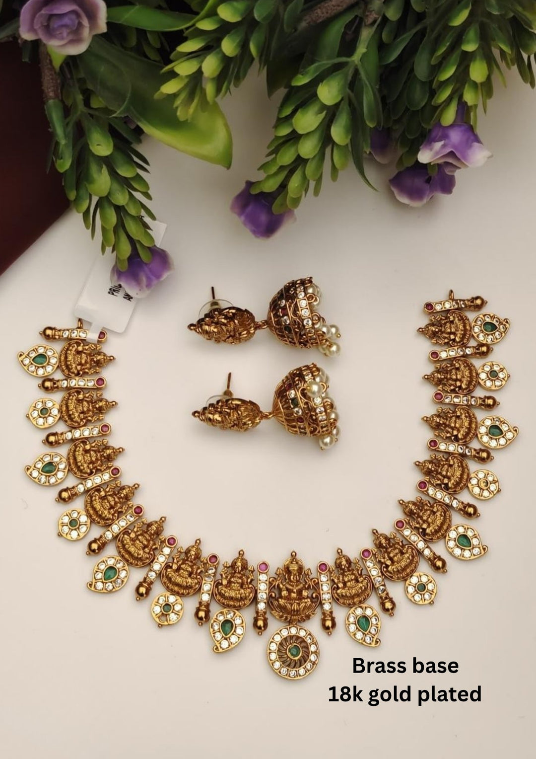 Kundan Temple Necklace with Earrings s190051