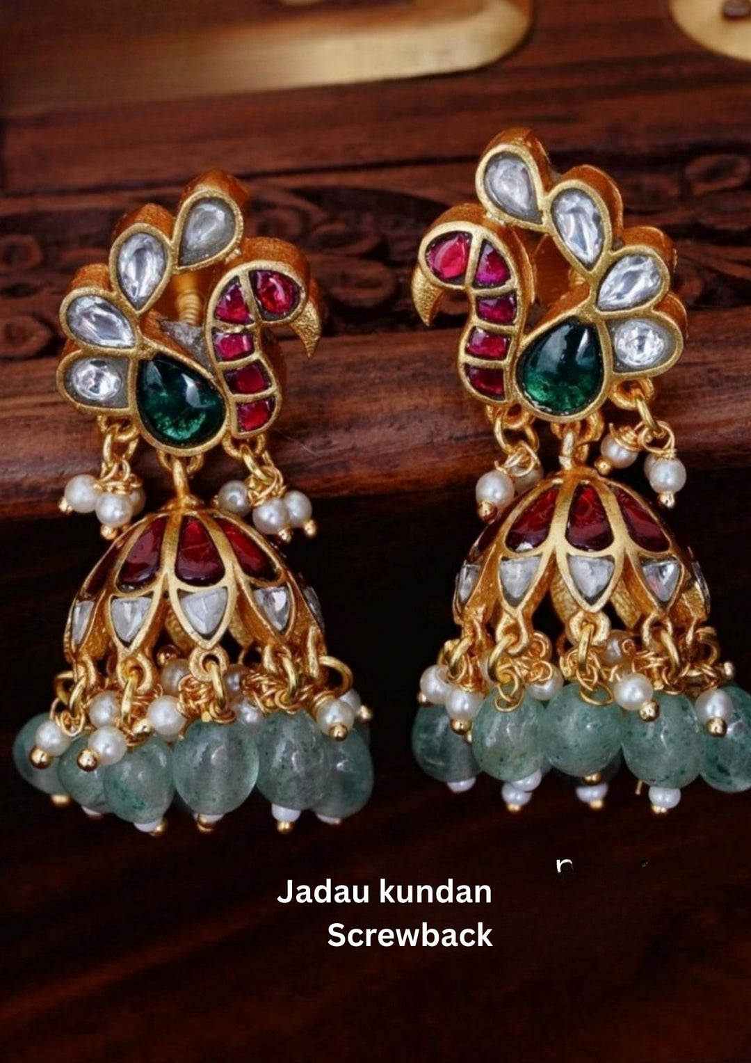 Jadau Kundan Screwback Jhumkas yle400