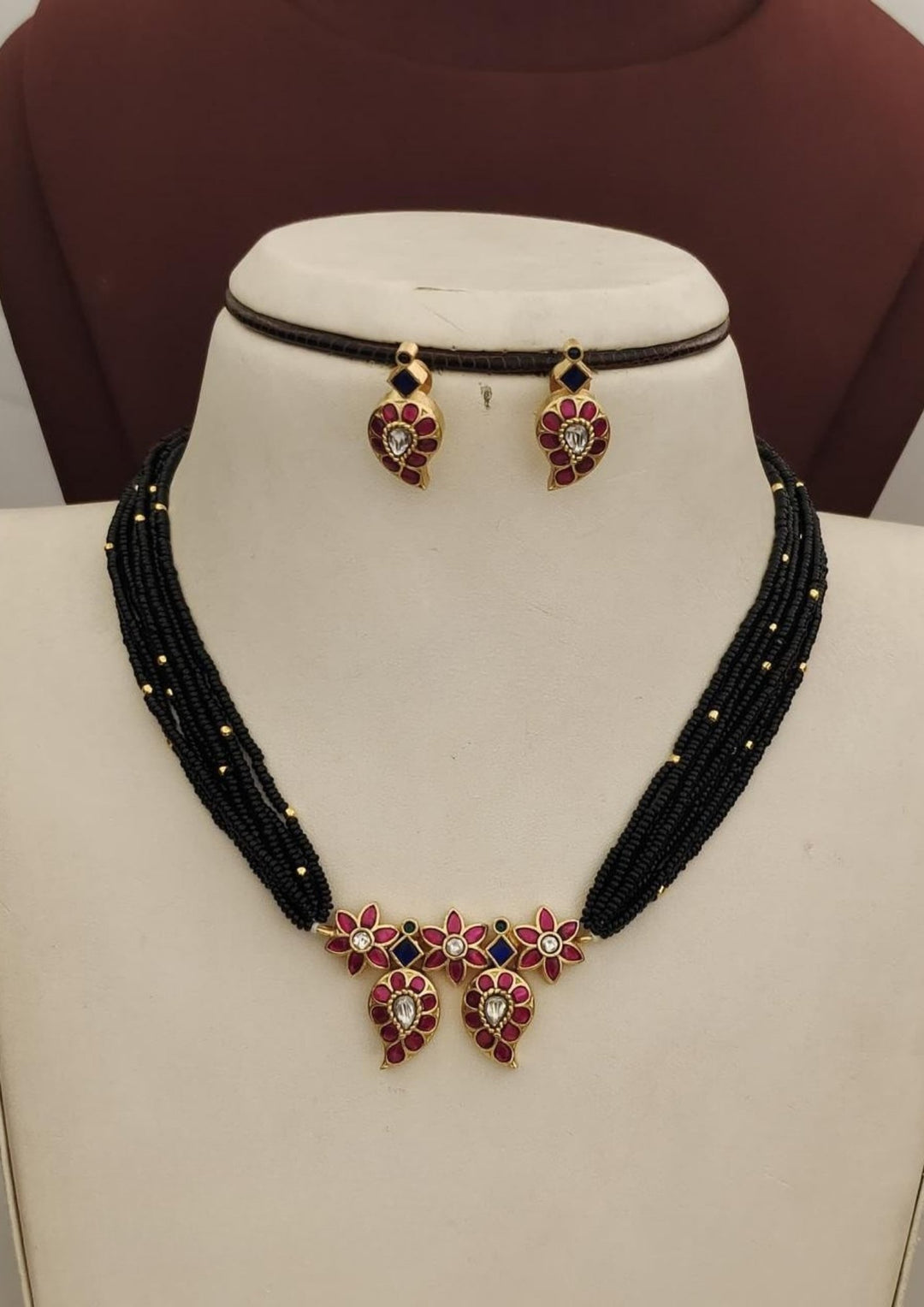 Jadau Kundan & Beads Necklace with Earrings s260022