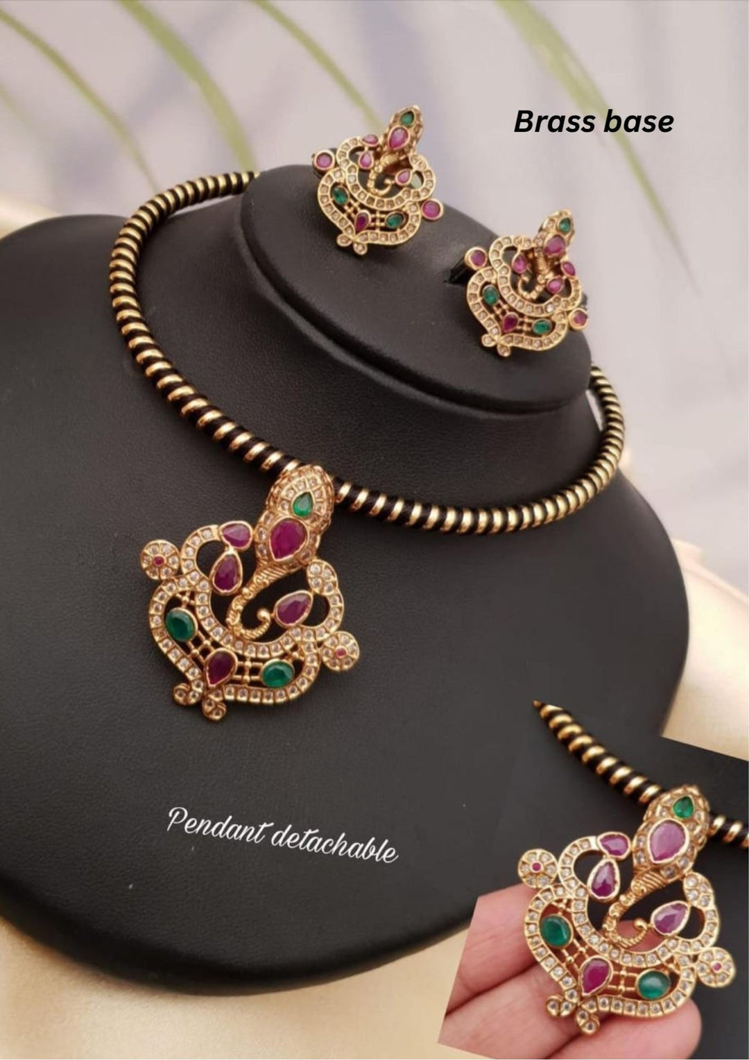 Kundan temple Brass Base Necklace With Earrings g 10950