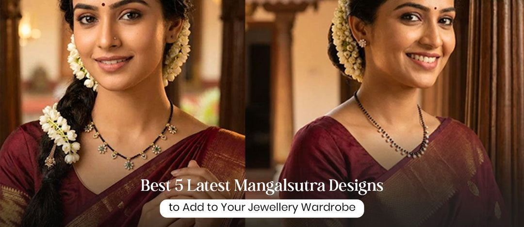 Models posing in latest mangalsutra designs from Zevana