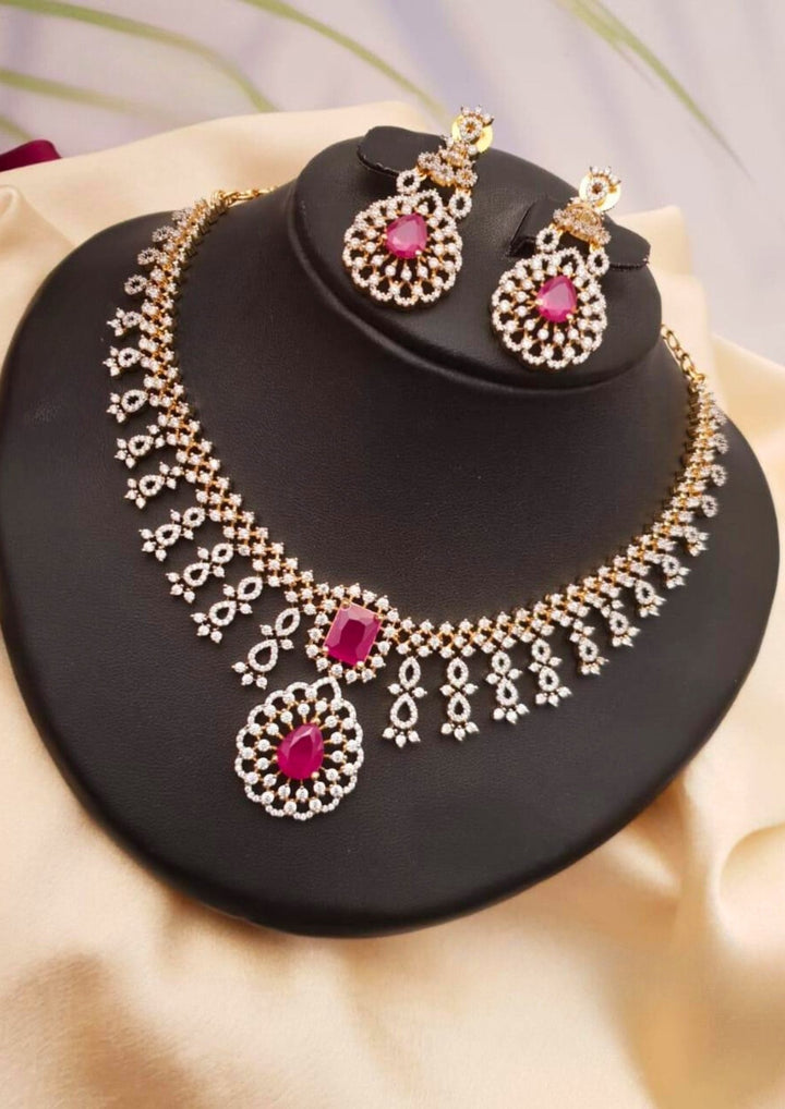 American diamond necklace with earrings g102480.