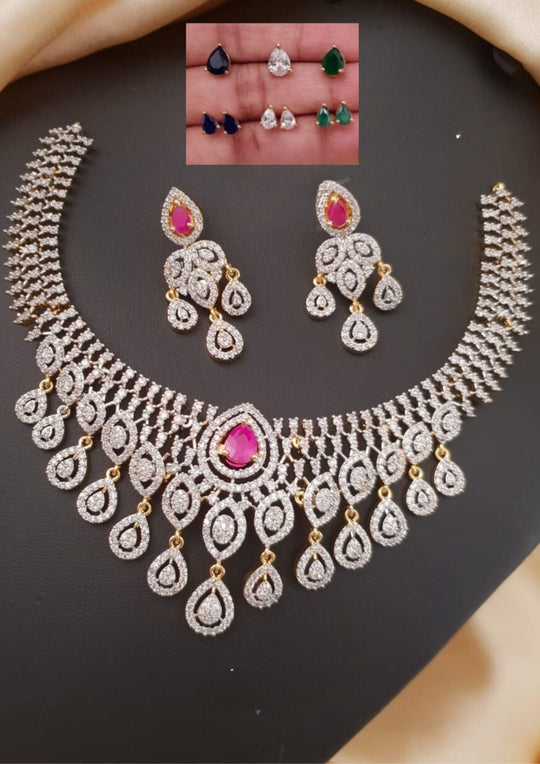 American diamond necklace set with earrings ssg 101720