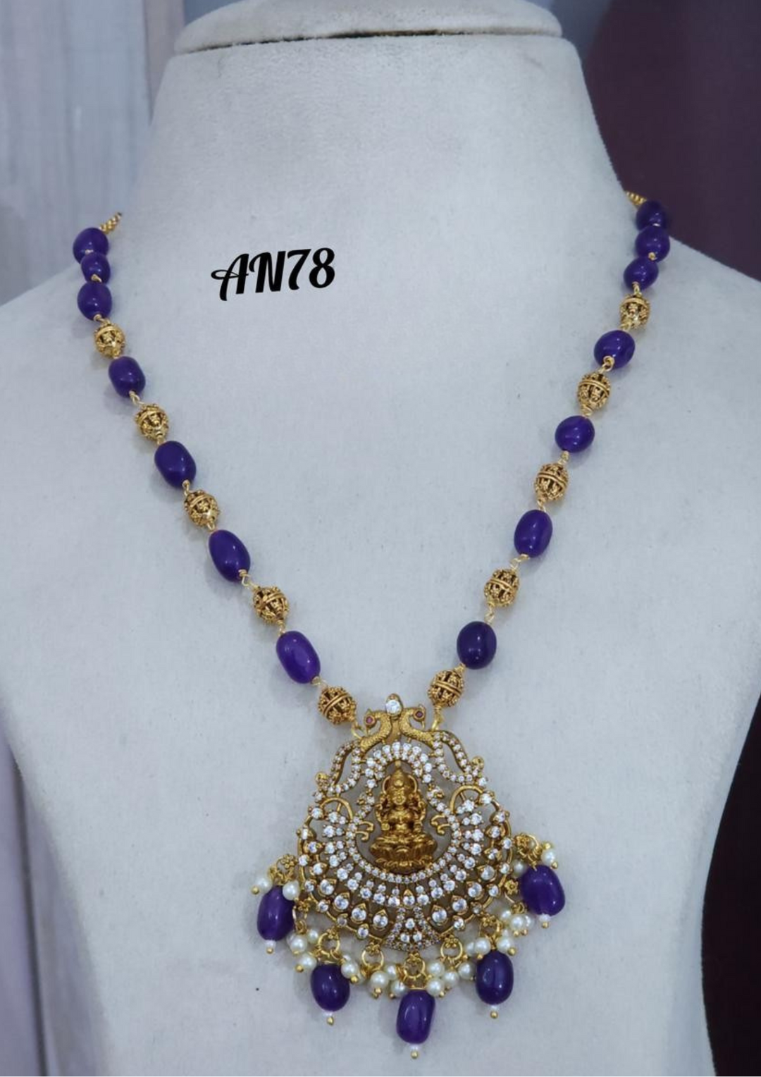 Kundan and beads temple jewelry necklace AN 78