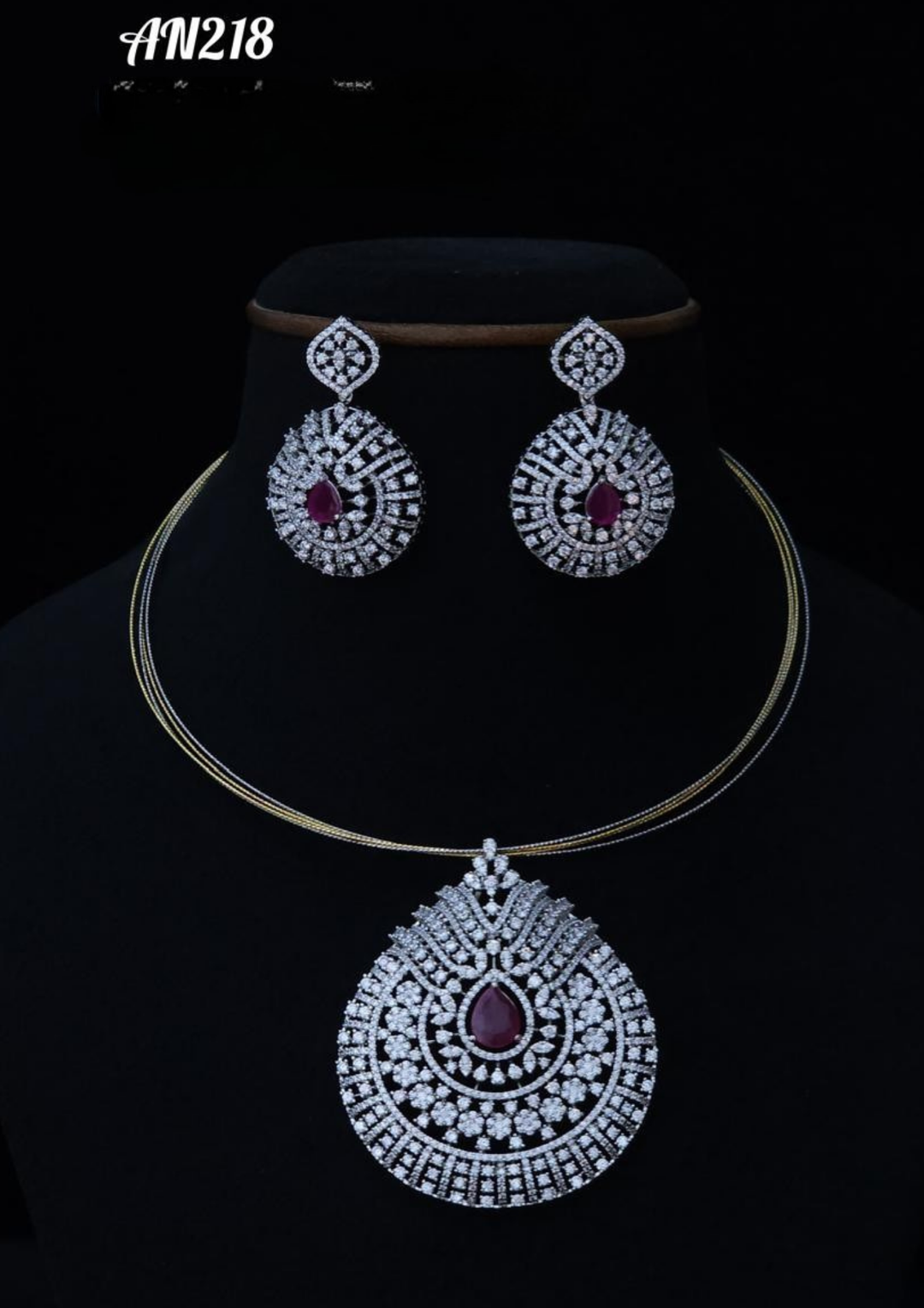 American diamond necklace with earrings AN 218