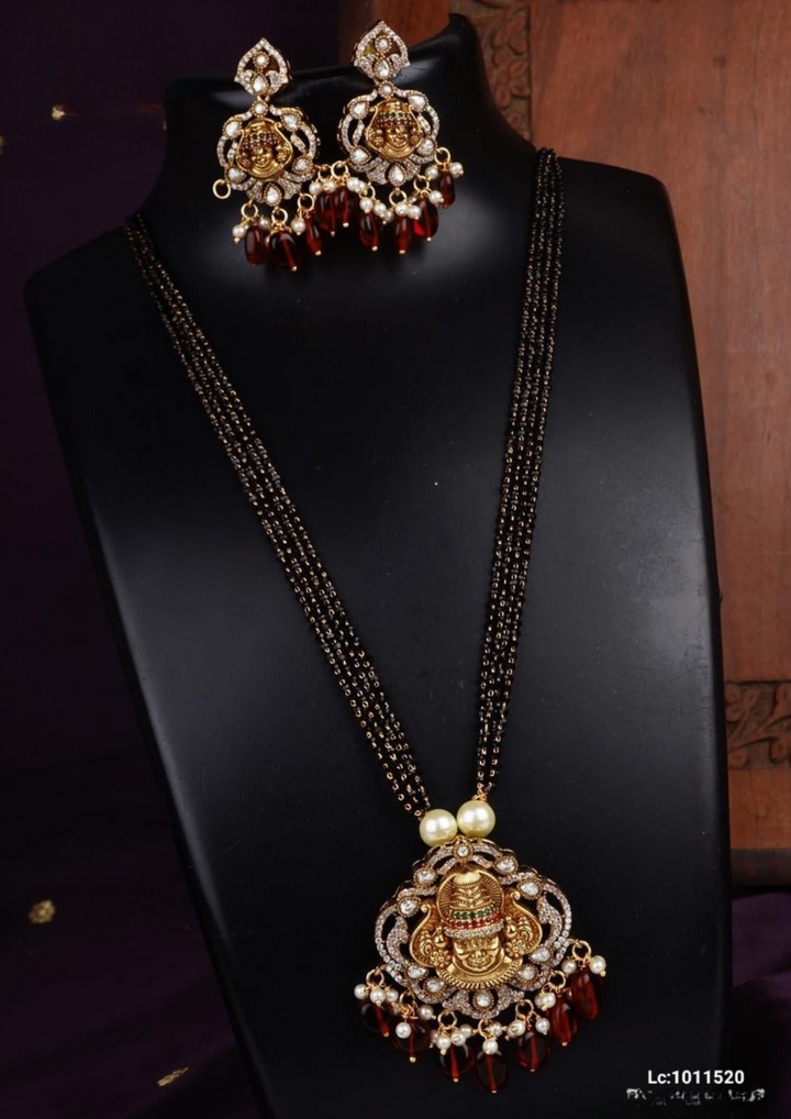 Kundan and black beads temple jewelry mangalsutra with earrings lc 1011520