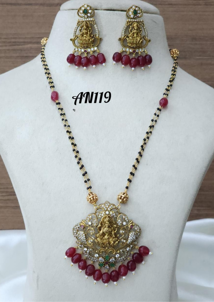 Kundan and beads temple jewelry necklace with earrings AN 119