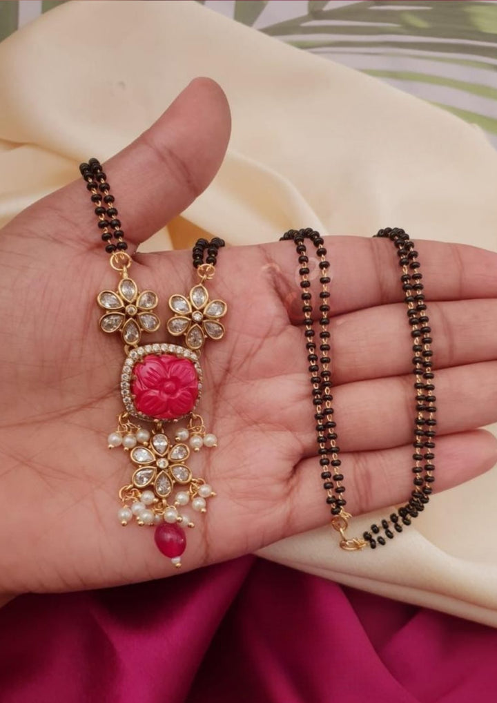 Kundan and black beads mangalsutra necklace g 10750