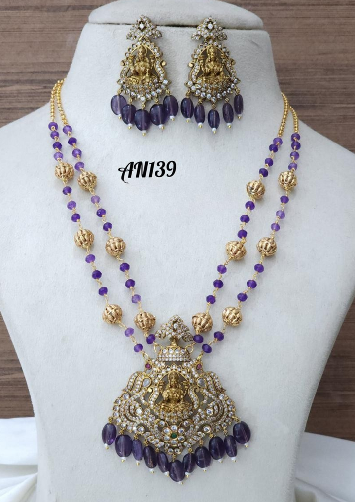 Kundan and beads temple jewelry necklace with earrings AN 139