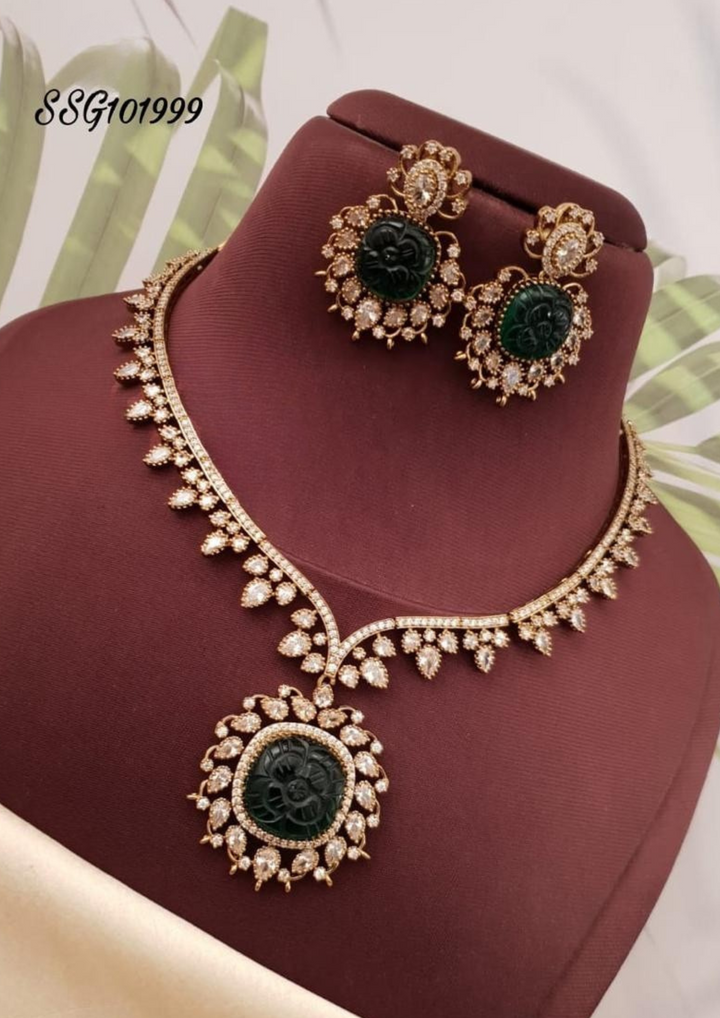 Kundan stone necklace with earrings g101999