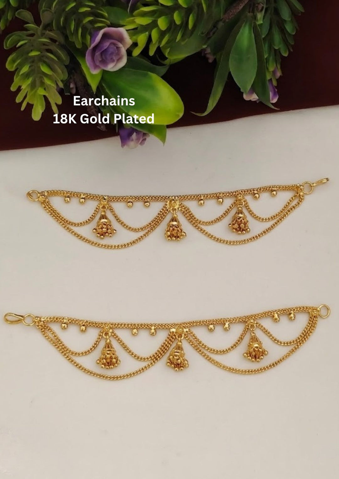 18K Gold Plated Jhumka Drop Earchains 