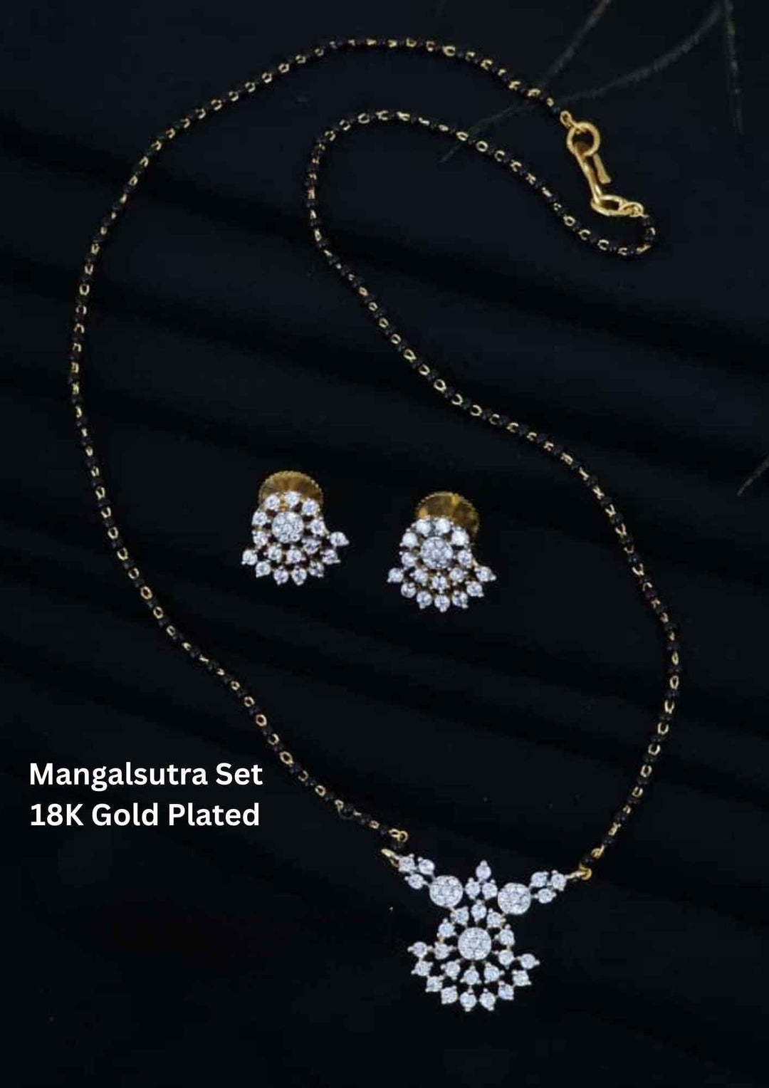 18K Gold Plated Mangalsutra Set with necklace, earrings, and pendant